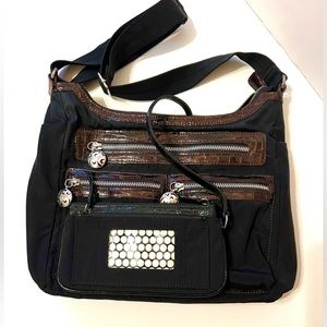 Brighton VTG Black nylon, Croc Pattern Matching Leather Wallet